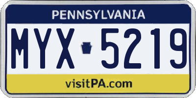 PA license plate MYX5219