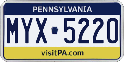 PA license plate MYX5220