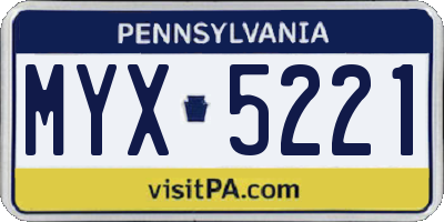 PA license plate MYX5221