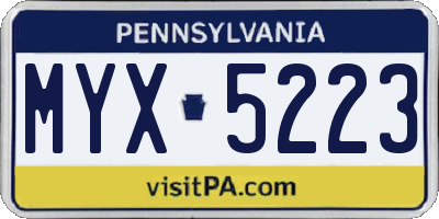 PA license plate MYX5223