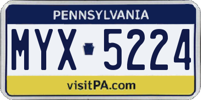 PA license plate MYX5224