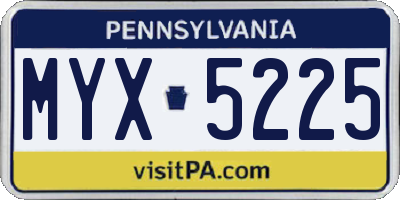 PA license plate MYX5225
