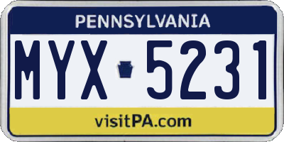 PA license plate MYX5231