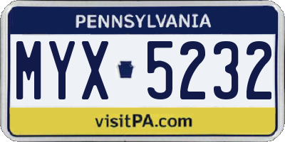 PA license plate MYX5232