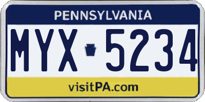 PA license plate MYX5234