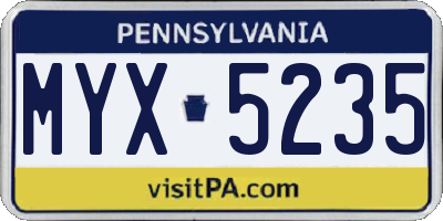PA license plate MYX5235