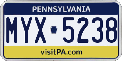 PA license plate MYX5238