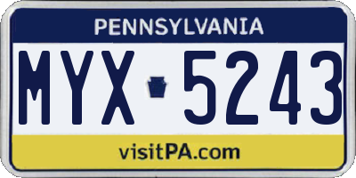 PA license plate MYX5243