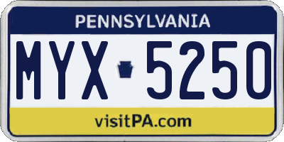 PA license plate MYX5250