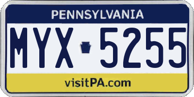 PA license plate MYX5255