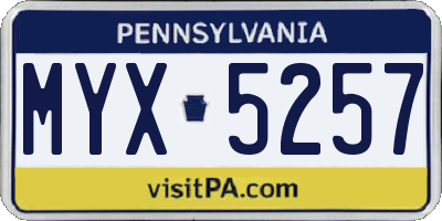 PA license plate MYX5257