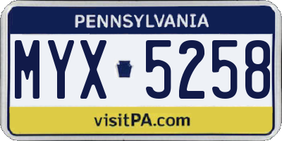 PA license plate MYX5258