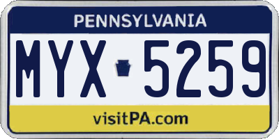 PA license plate MYX5259