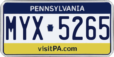 PA license plate MYX5265