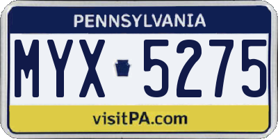 PA license plate MYX5275