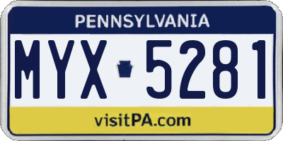 PA license plate MYX5281