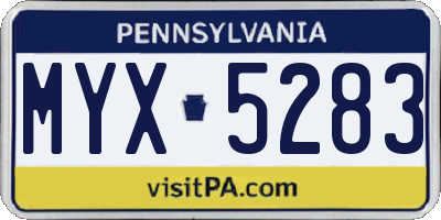 PA license plate MYX5283
