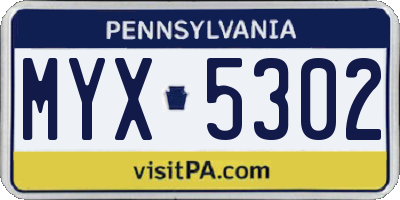 PA license plate MYX5302
