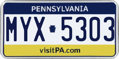 PA license plate MYX5303