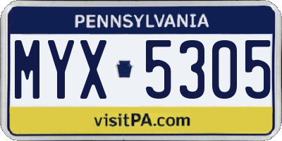 PA license plate MYX5305
