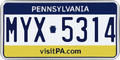 PA license plate MYX5314