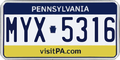 PA license plate MYX5316