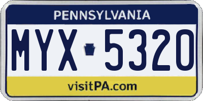 PA license plate MYX5320