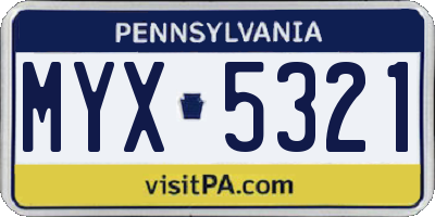 PA license plate MYX5321