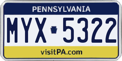 PA license plate MYX5322