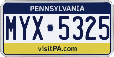 PA license plate MYX5325