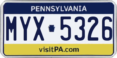 PA license plate MYX5326