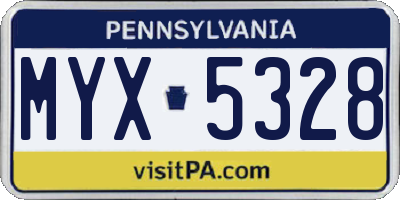 PA license plate MYX5328