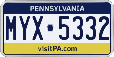 PA license plate MYX5332
