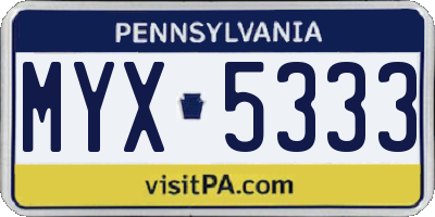PA license plate MYX5333