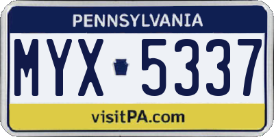 PA license plate MYX5337
