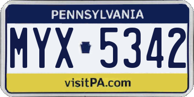 PA license plate MYX5342