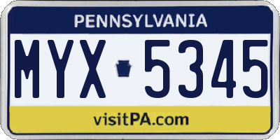 PA license plate MYX5345