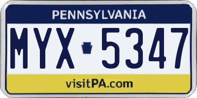 PA license plate MYX5347