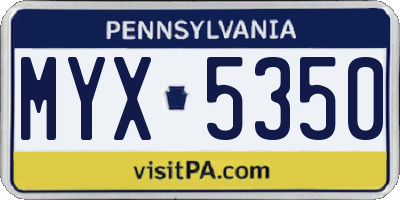 PA license plate MYX5350
