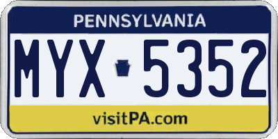 PA license plate MYX5352