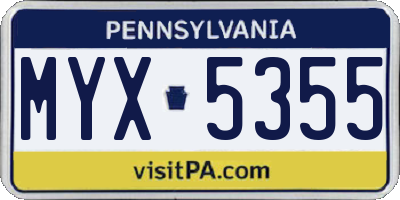 PA license plate MYX5355