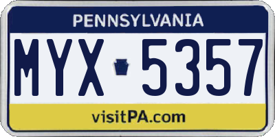 PA license plate MYX5357