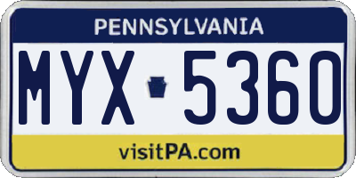 PA license plate MYX5360