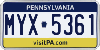 PA license plate MYX5361