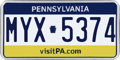 PA license plate MYX5374