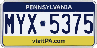 PA license plate MYX5375