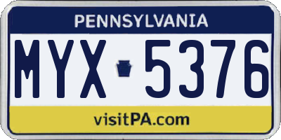 PA license plate MYX5376