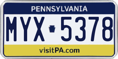 PA license plate MYX5378
