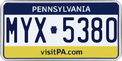 PA license plate MYX5380
