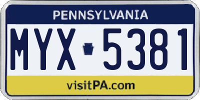 PA license plate MYX5381